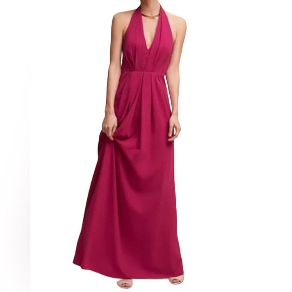 NWT Anthropologie Jill‎ Stuart Fuchsia Rasa Halter Maxi Dress Size 10 Black Tie